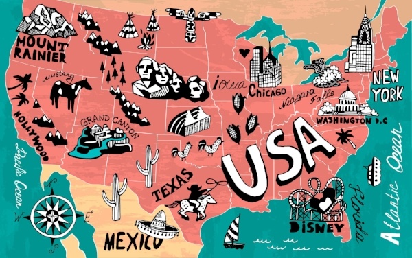 Map of attractions in the US