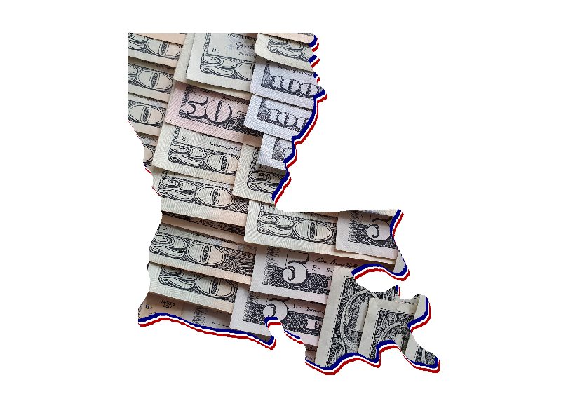 Money in the shape of the state of Louisiana by Century Support Services