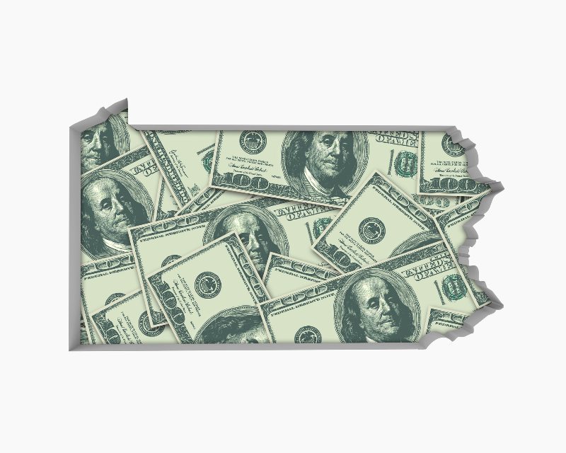 Money in the shape of the state of Pennsylvania by Century Support Services