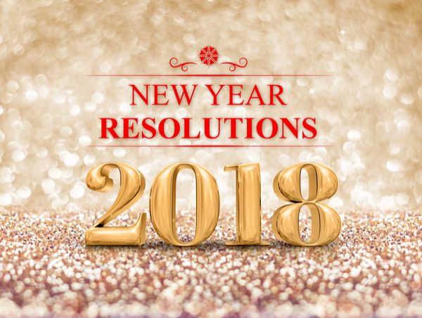 Festive gold background with ‘New Year Resolutions’ text and large 2018 numbers
