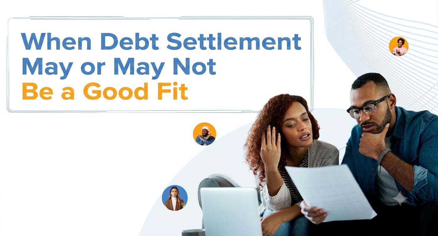 Alt text for hero image: A smiling young man with curly hair and glasses in an orange button-up shirt, holding financial documents, representing a consumer reviewing his financial options.
