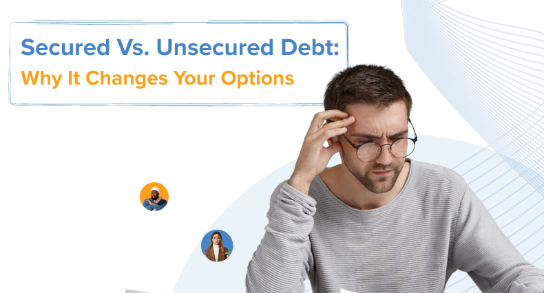 A person looking thoughtfully at paperwork, representing someone learning how secured and unsecured debts differ.