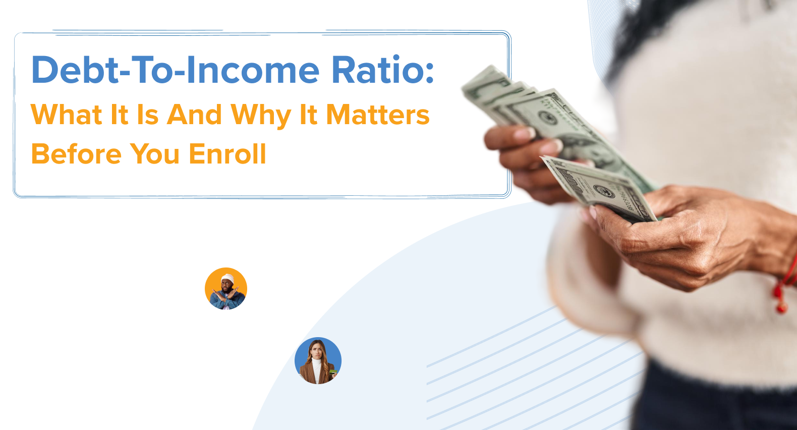 A person calculating income, representing a debt-to-income calculation.